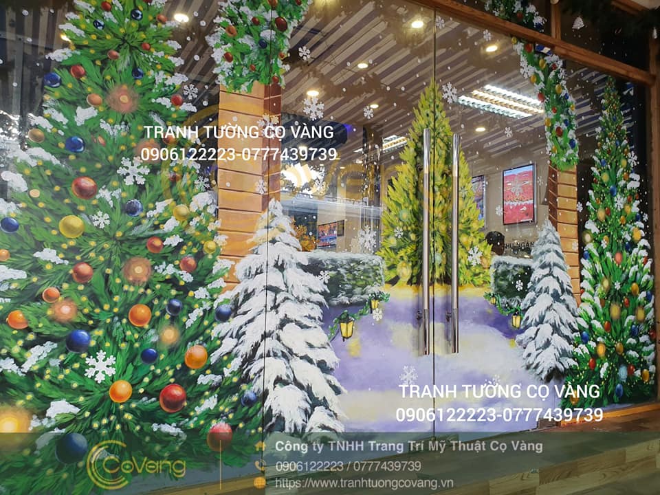 Vẽ tranh kính trang trí Noel , Giáng Sinh , Tết giá chất lượng tại TPHCM -  Cọ Vàng Design