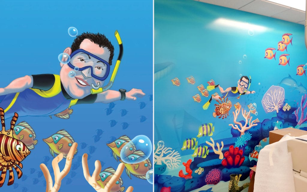 custom dentist caricature for mural lg